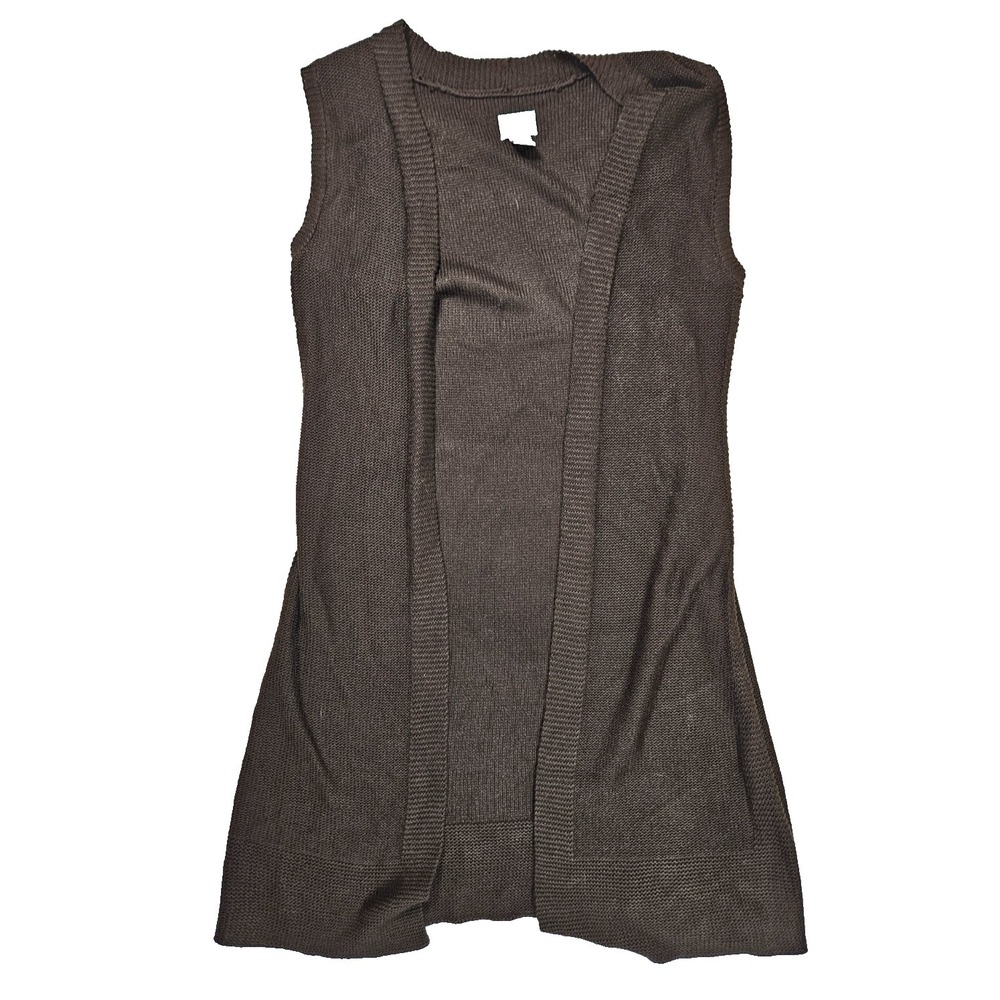 Chico's Sweater Vest Womens Medium Brown Acrylic‎ Open Front Knit Cardigan